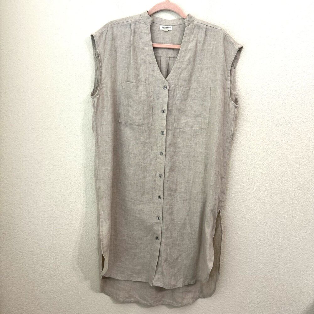 The Shanty Tunic Top Womens Medium Beige Linen Sleeveless